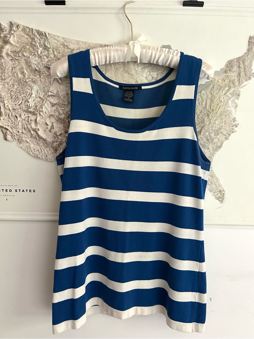 Boston Proper Silk Blue and White Striped Scoop Neck Tank